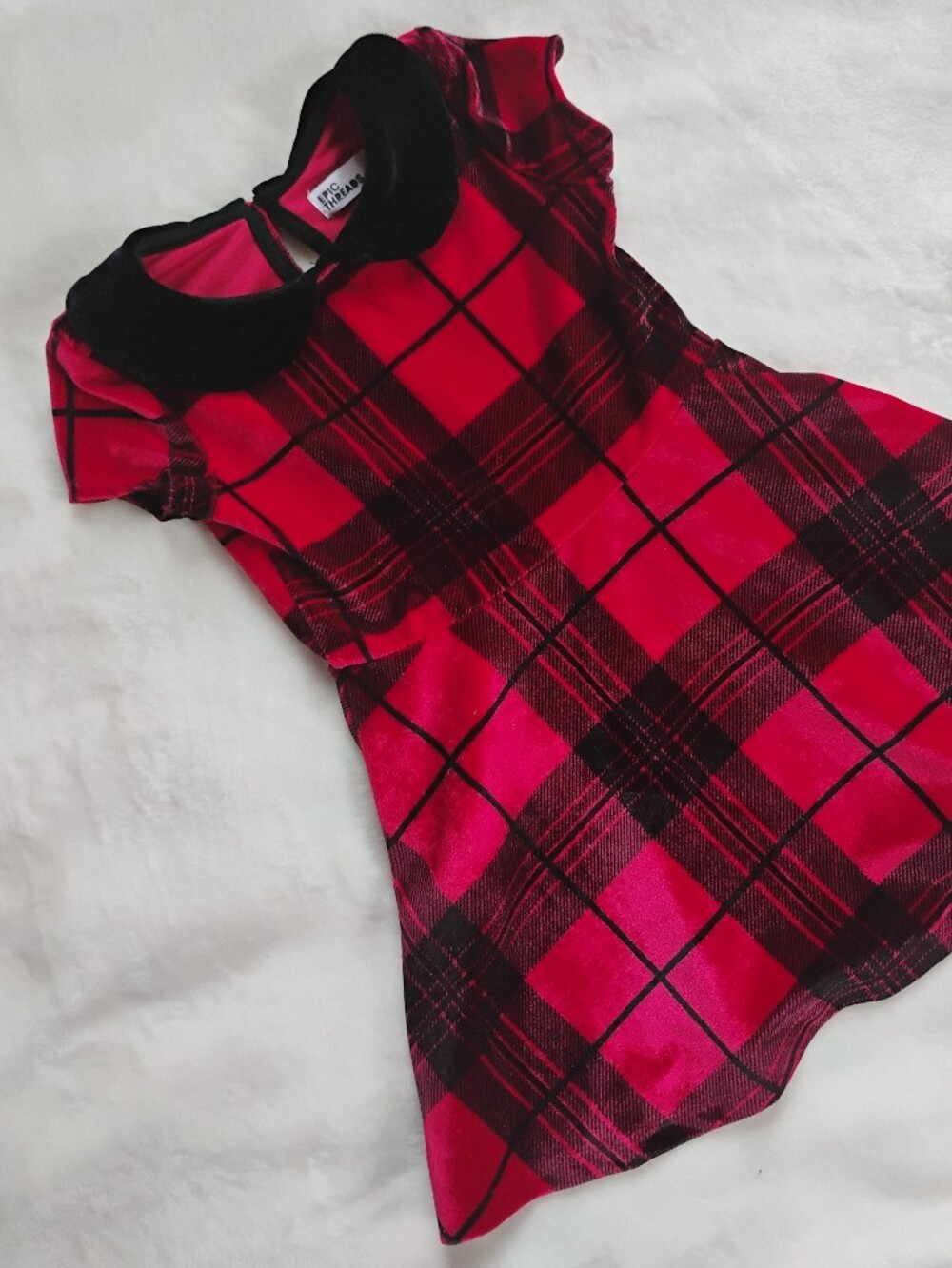 Beautiful Black And Red Velvet Plaid Dress | Christmas Dress | 2T
